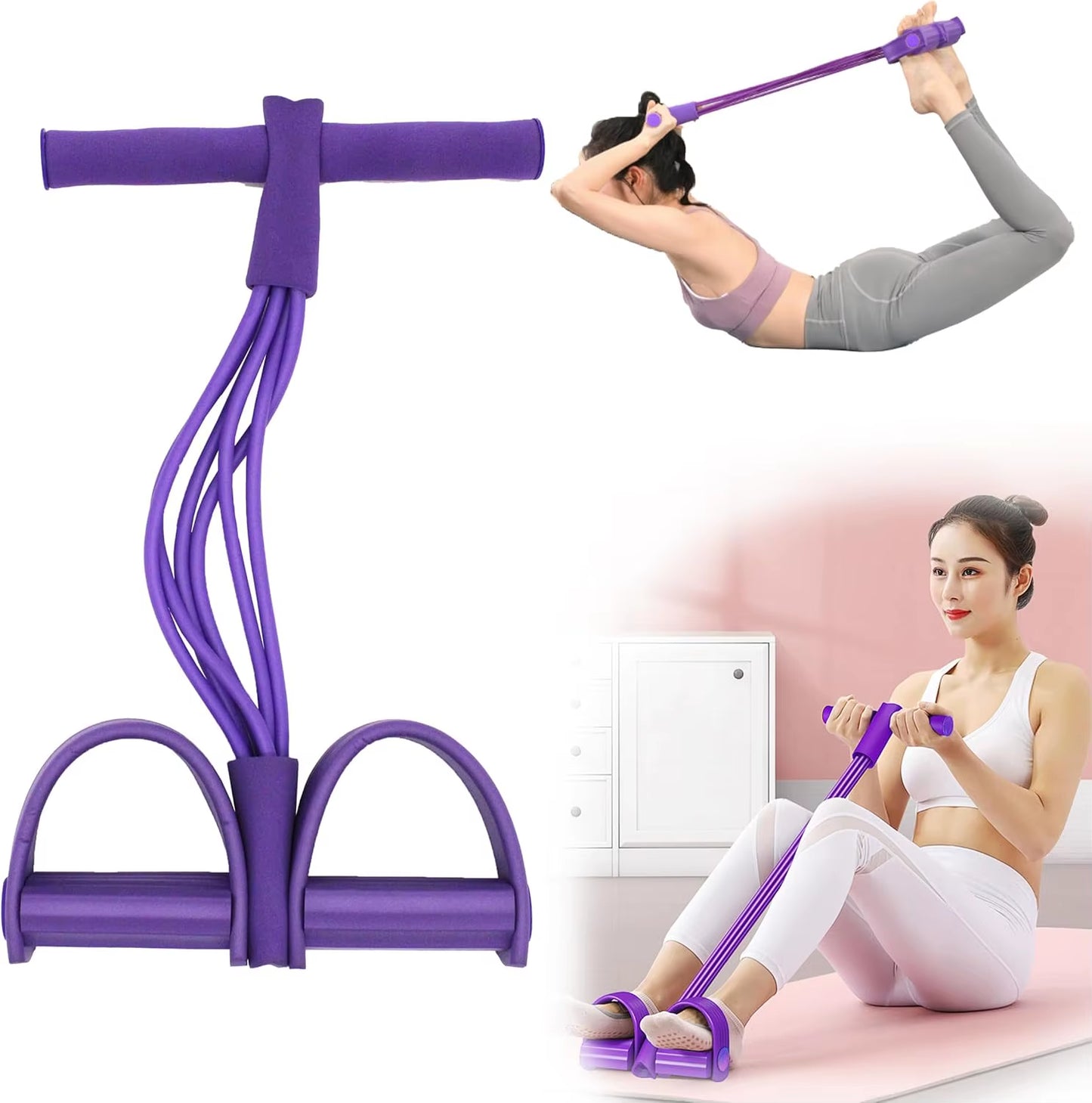Puller Resistance Bands, 6 Tubes Elastic Yoga Pedal Puller Resistance Bands for Abdominal Waist Arm Leg Stretching Slimming Trai